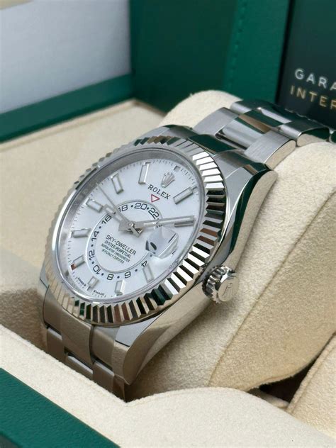 rolex sky dweller white face steel